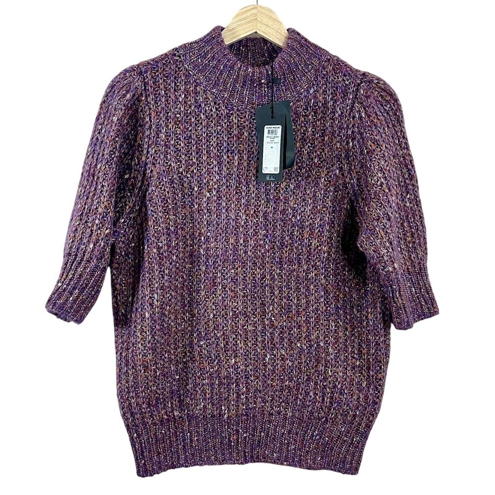 Vero Moda VMDOFA Highneck Blouse Purple Hyacinth Marl Puff Sleeve Sweater Size M